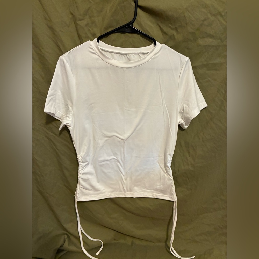 SHEIN White Ruched Short Sleeve Tee